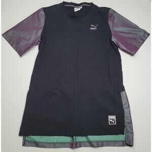 PUMA Men's Color Block Image Tee Black Iridescent Purple Color Shift Size L